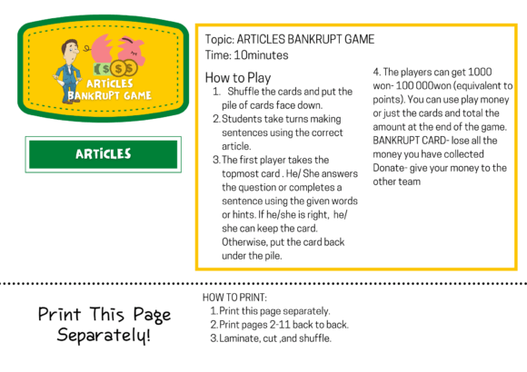 A, an, the Articles Card Game: A Practical Tool for Language Fluency and Classroom Engagement