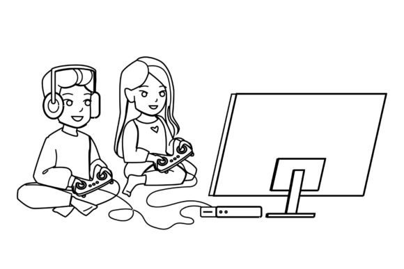 Children Play Video Game Vector: A Timeless Asset for Modern Design Needs
