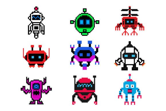 Set Pixel Art Robot Design for Game: A Versatile Creative Asset for Modern Designers